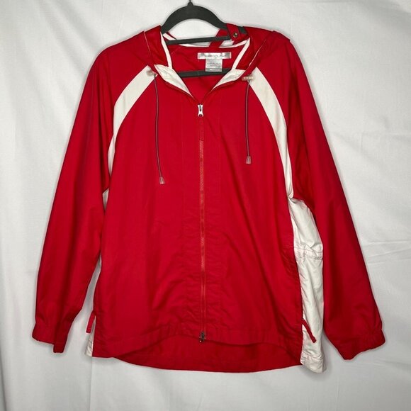 Nike Golf Fit Storm Full Zip Hooded Windbreaker Jacket Pink‎ White Pockets Large - Picture 2 of 12